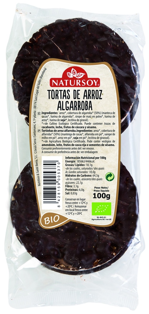 TORTAS ARROZ ALGARROBA NATURSOY 100G