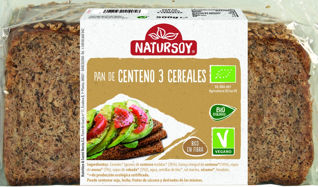 PAN CENTEO TRES CEREAIS NATURSOY 500G