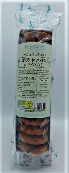 GALLETAS FLOCOS DE AVEA E PASAS 250G - BIOGREDOS